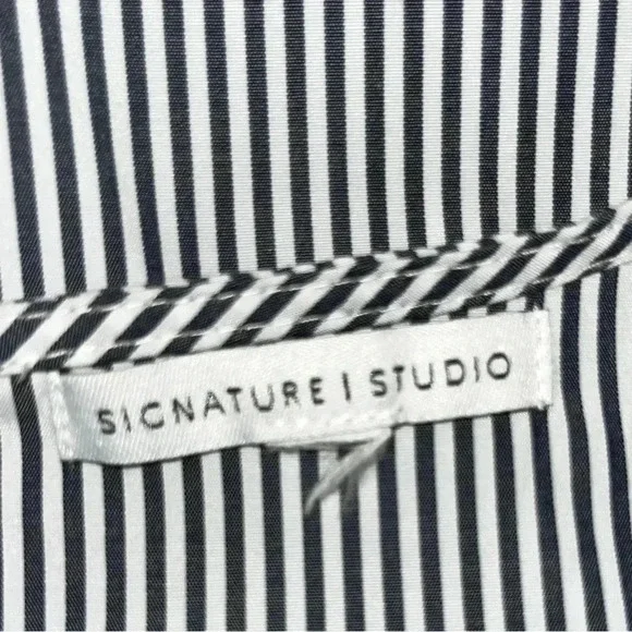 Signature Studio railroad striped, embroidered, sleeveless shirt with waist tie - Picture 9 of 9